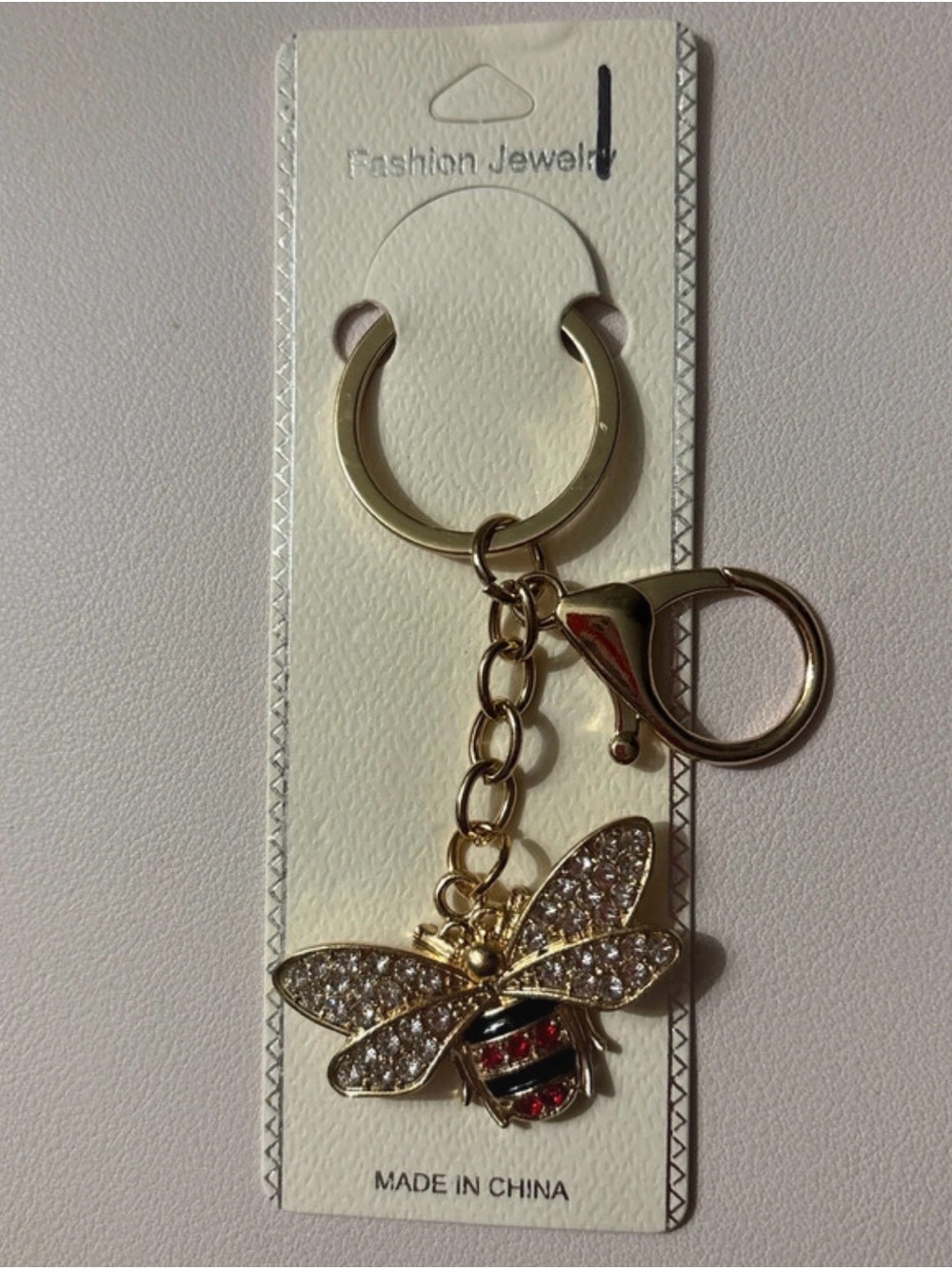 Fashion Jewelry Gold Bee Keychain with Red and Black Accent